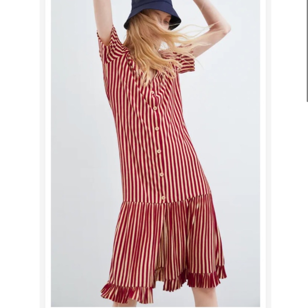 Zara Red and White Striped Midi Dress